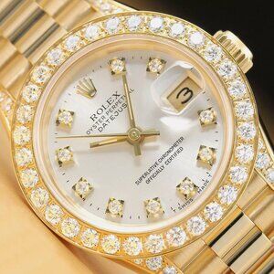 WOW!! ROLEX LADIES PRESIDENT 1CT++ DIAMONDS 18K GOLD WATCH BOX TAGS